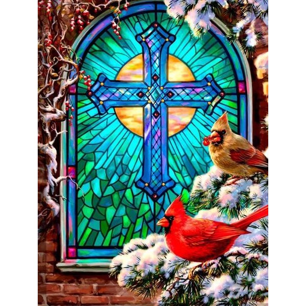 Fenêtre de Noël avec les oiseaux