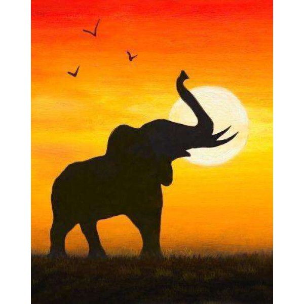 Éléphant et coucher du soleil africain