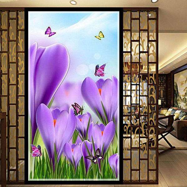 Fleurs violettes et Papillons | Grand format