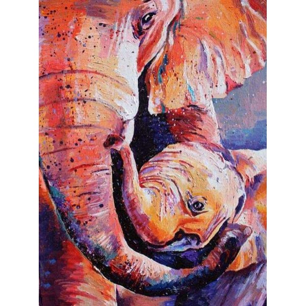 Une maman éléphant avec son petit coloré