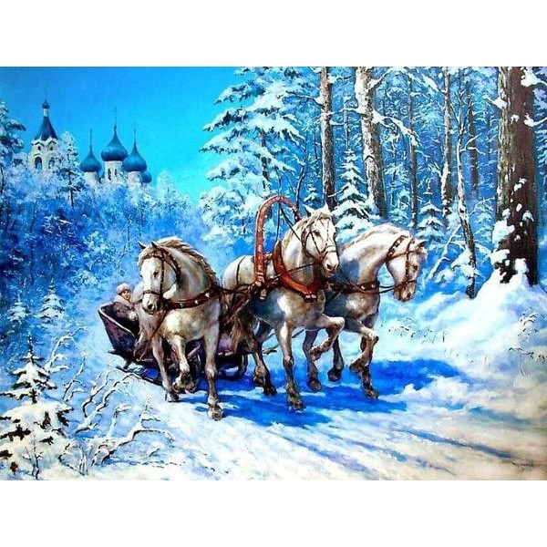 Trois chevaux dans la neige