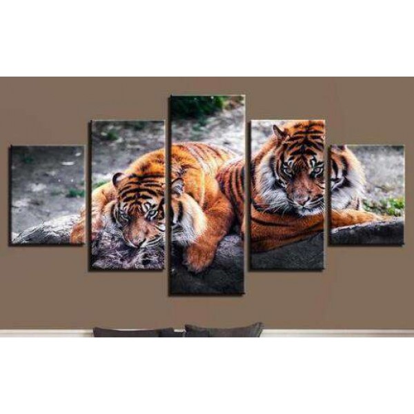 Tigres à l’affût | Cinq panneaux