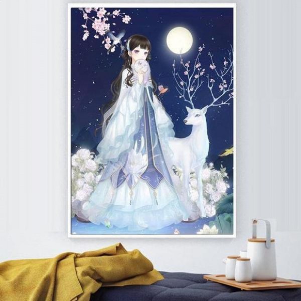 Fille avec cerf 50x70cm