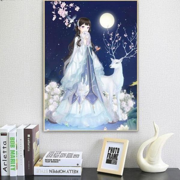 Fille avec cerf 50x70cm