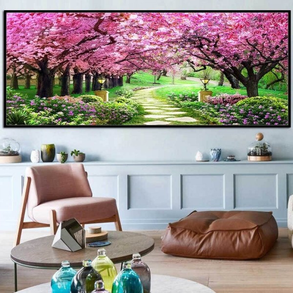 Jardin aux arbres roses 40x100cm