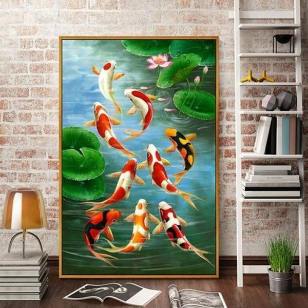 Carpes koï dans l'étang 50x90cm