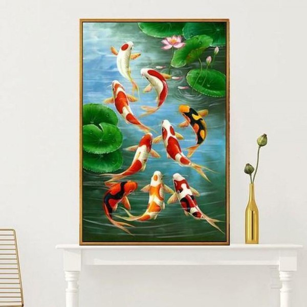 Carpes koï dans l'étang 50x90cm