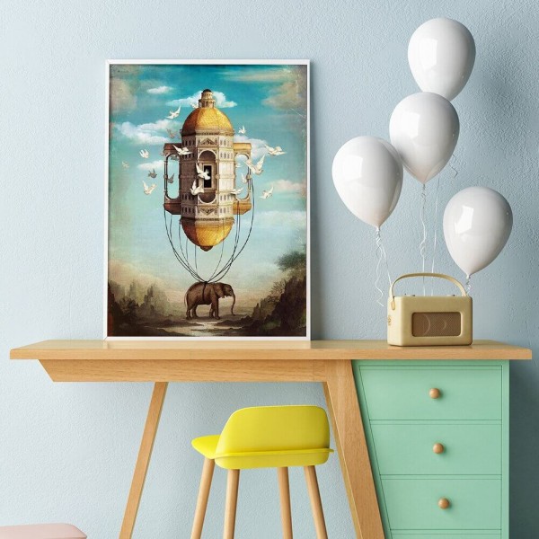 Éléphant avec un nichoir 50x70cm