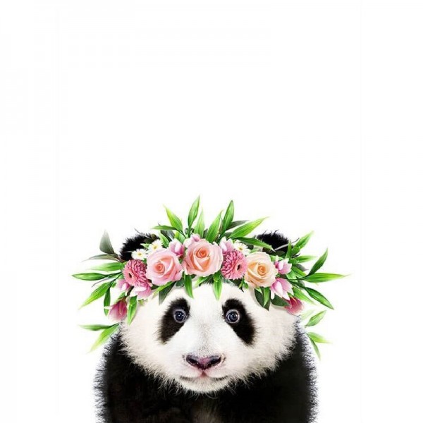 Panda avec couronne de fleurs
