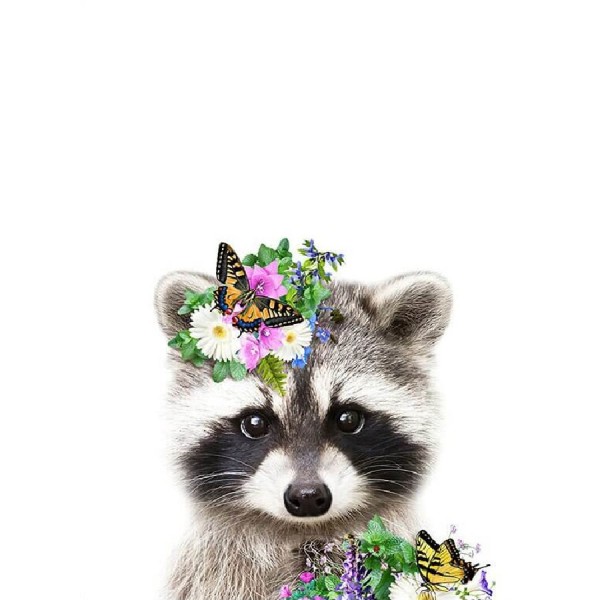 Raton laveur avec couronne de fleurs