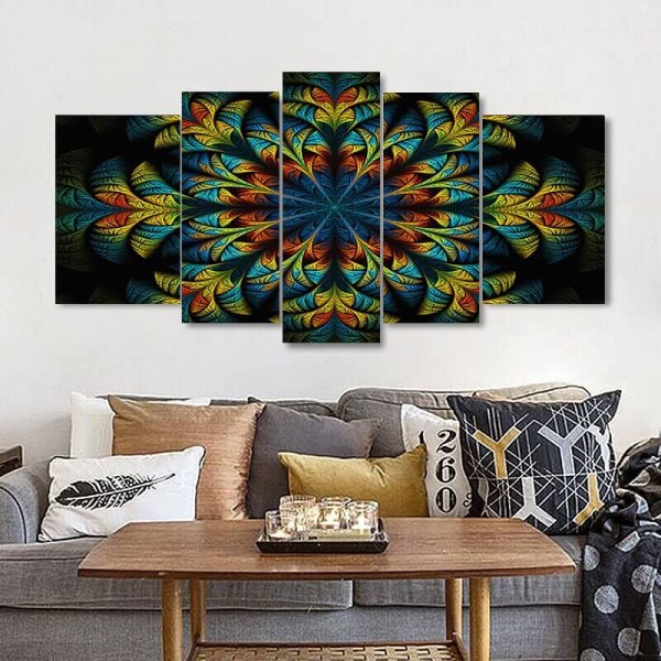 Mandala bleu jaune | 5 parties