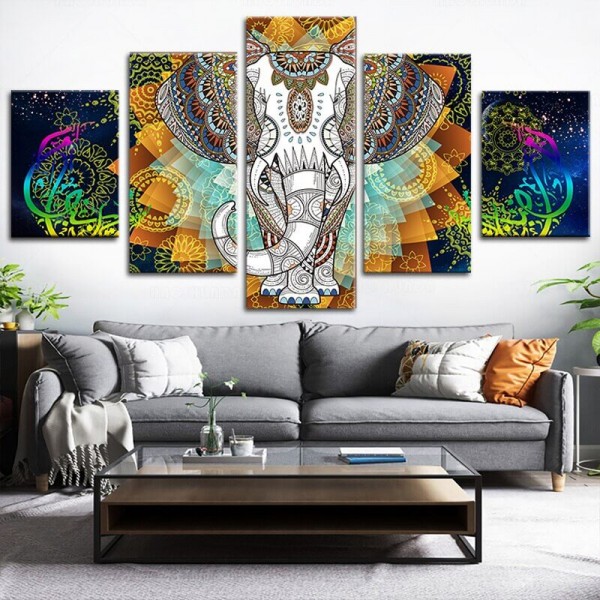 Éléphant avec fond coloré | 5 parties