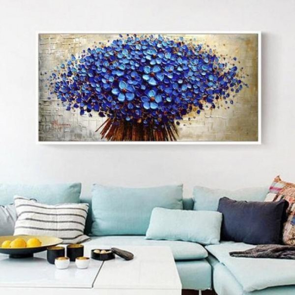 Bouquet de fleurs bleues 50x100cm