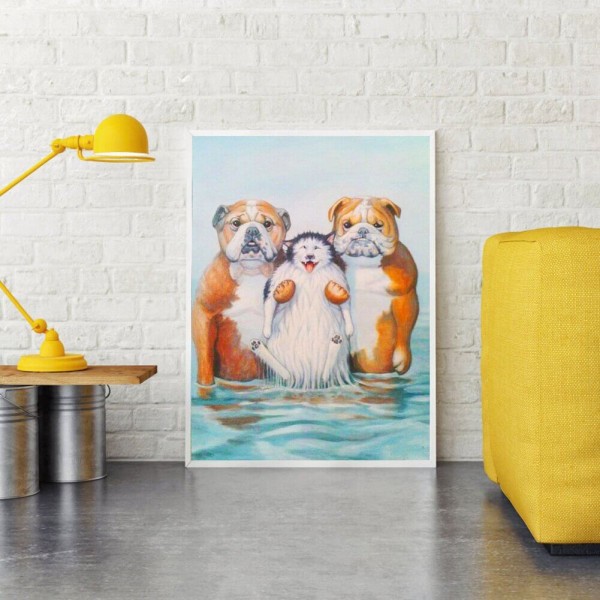 Deux chiens et un chat 50x70cm