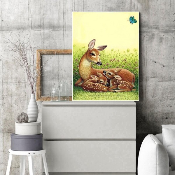 Cerf avec oursons 50x70cm