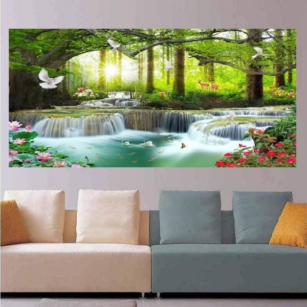 Cascade en forêt 50x100cm