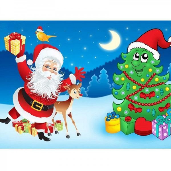 Père Noël près de l'arbre de Noël