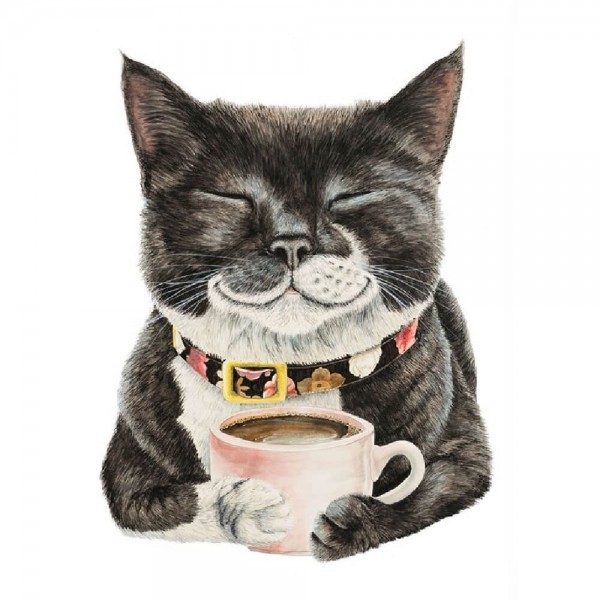 Chat avec une tasse de café