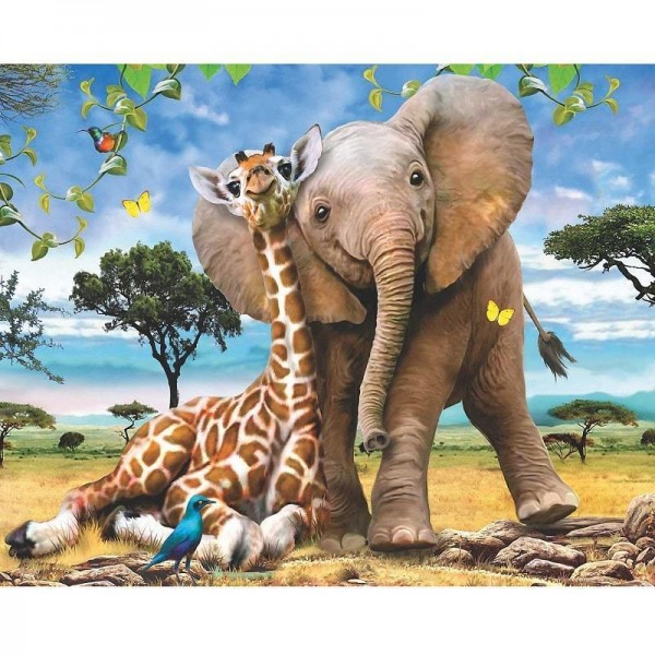 Éléphant et girafe - Tableau par numéro