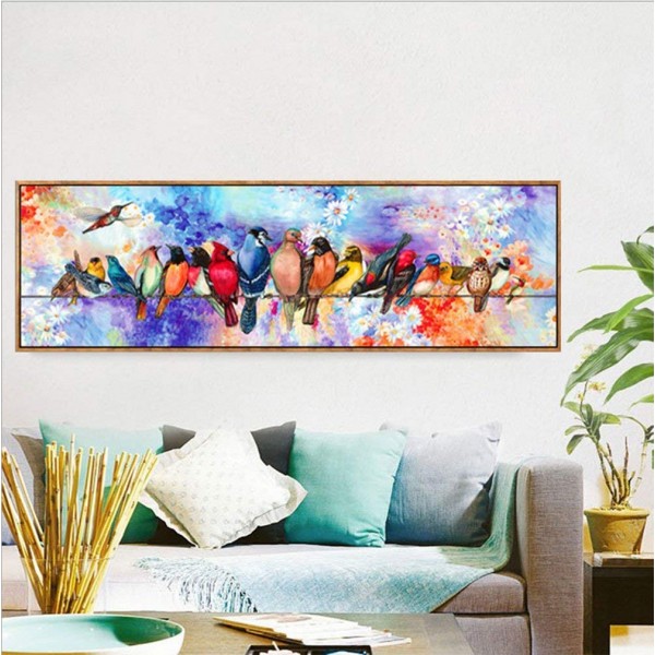 Oiseaux sur corde à linge 40x120cm