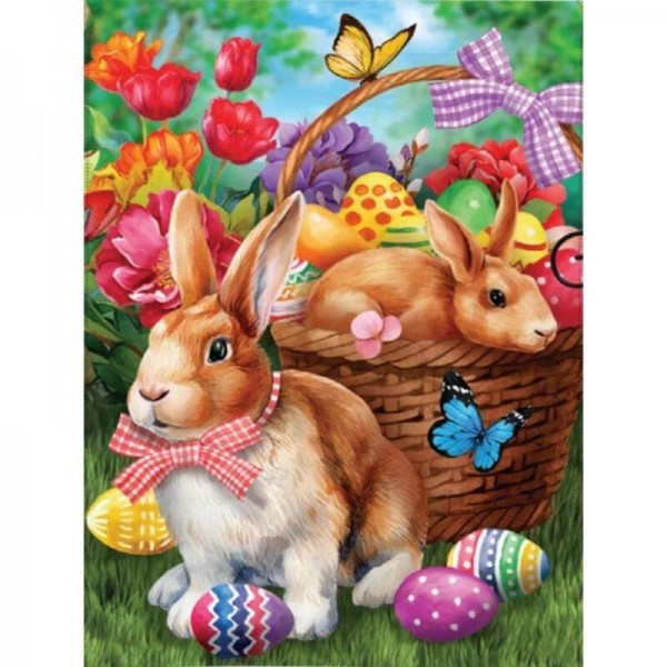 Lièvres avec panier de Pâques